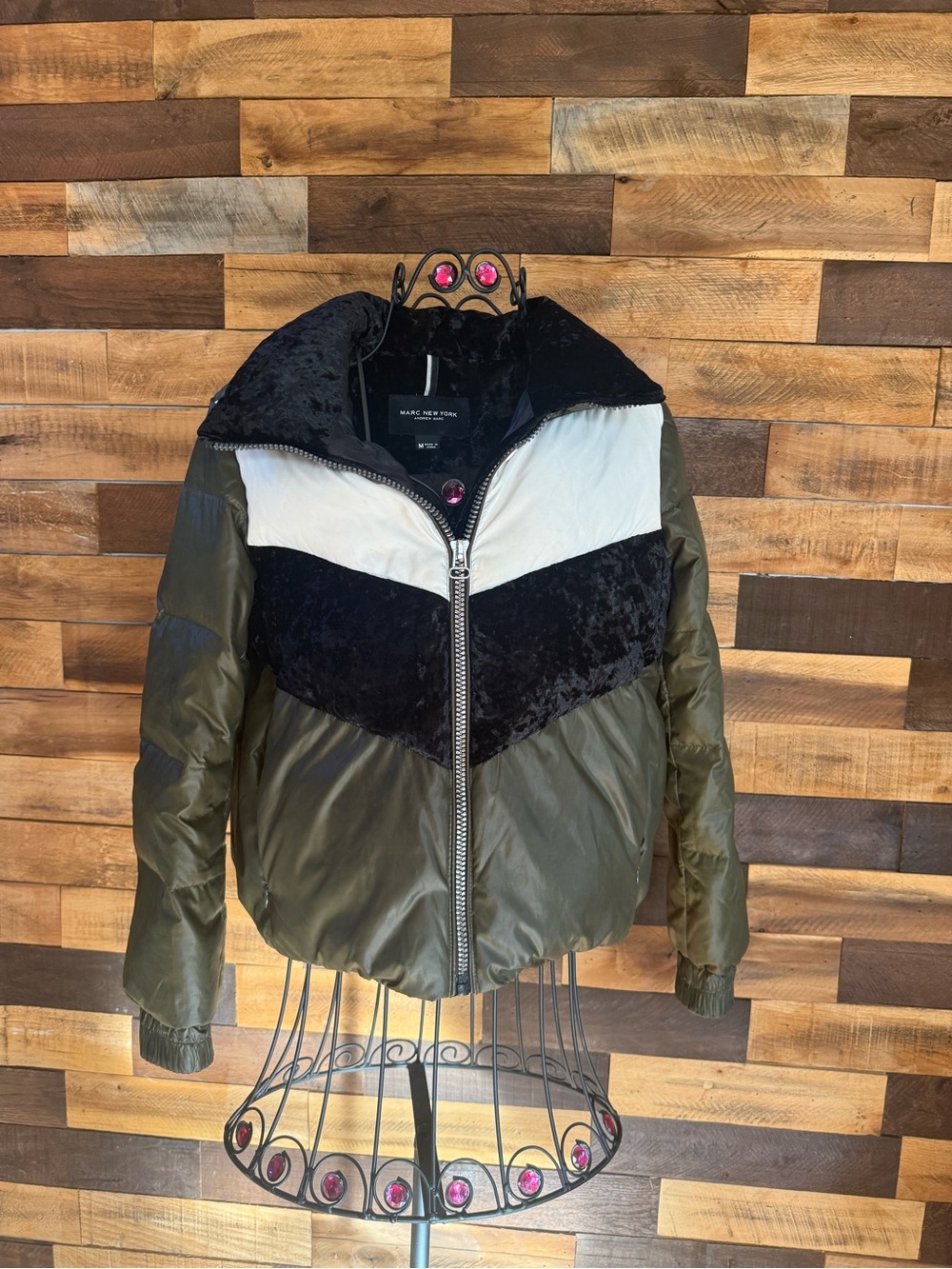 Marc New York Bedford Chevron Velvet Puffer JacketSize: M